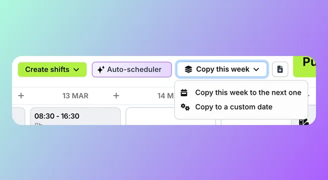 Copy schedule, see clocked time in shifts, import time data and more!