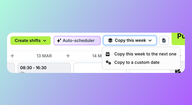 Copy schedule, see clocked time in shifts, import time data and more!